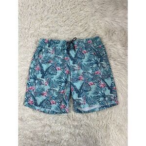 Surplus Men's Size XL Blue & Pink Tropical Flamingo Swim Trunks Board Shorts